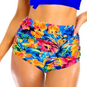 COCOSHIP: Women's Retro Ruched Ruffle High Waist Bikini Bottom -Size 12